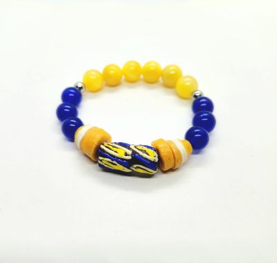 Recycled Glass Beads Akos Creative (3) Image of round yellow and royal blue Recycled Glass Beads Akos Creative