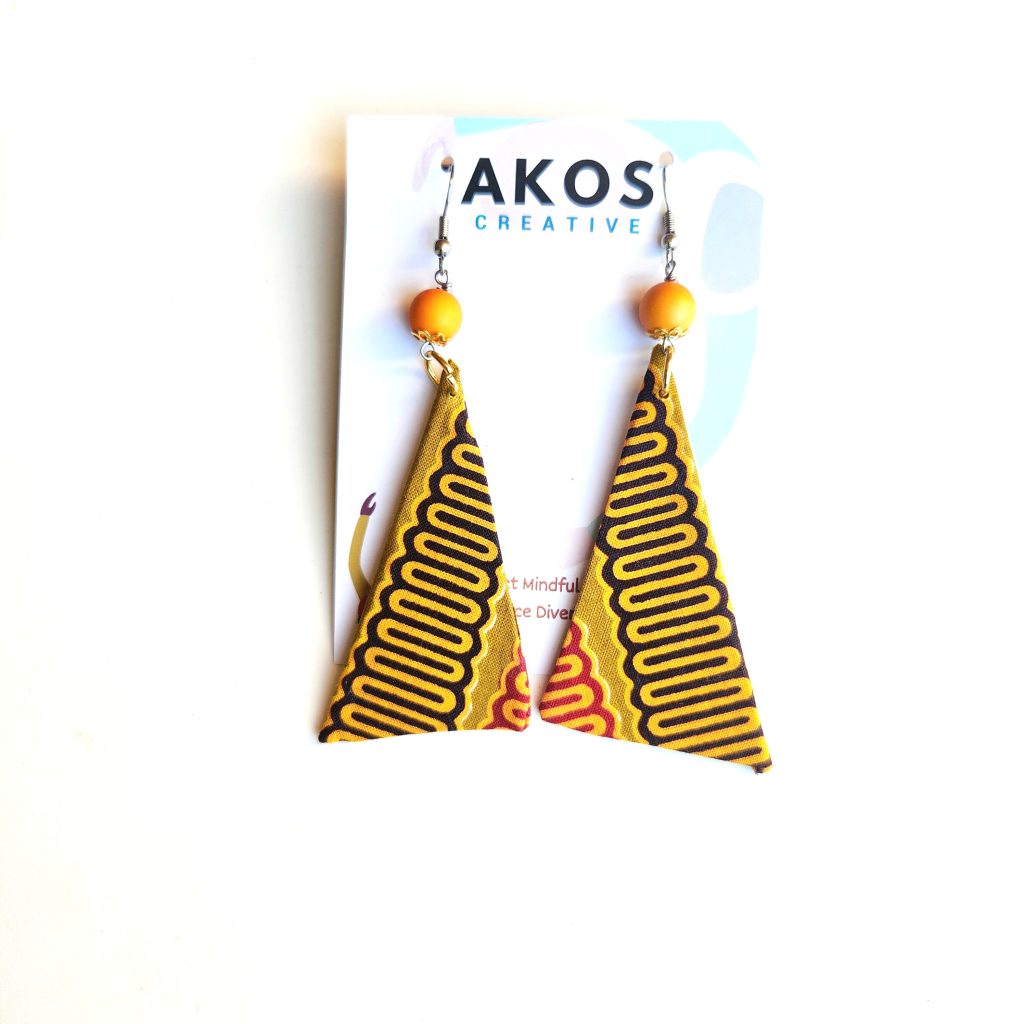 Retro Vintage Earrings Nkrumah Pencil Mustard colour Akoscreative