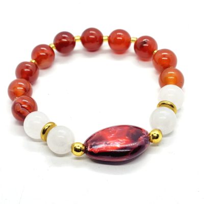 Red colour Natural Stone Stretchy Beads Bracelet Design.